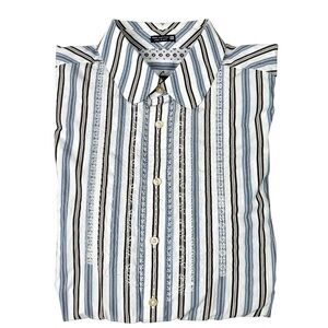 Robert Graham Long Sleeve Button Up Shirt Blue Striped Floral Mens 2XL